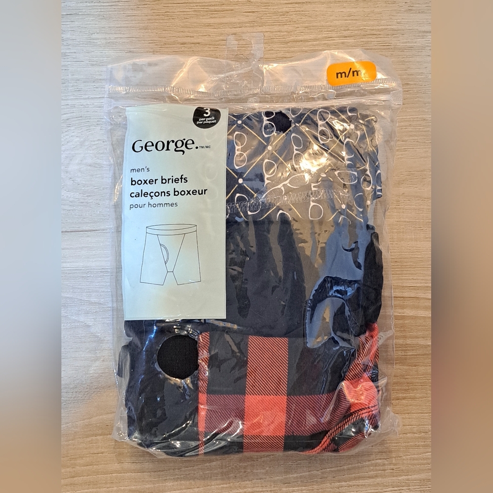 Brand New George Men's Boxer Briefs - Black and Red. Size Medium